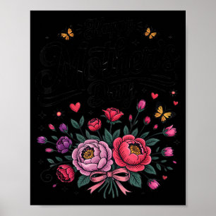 Poster Feliz dia das mães 2026 buquê floral vintage