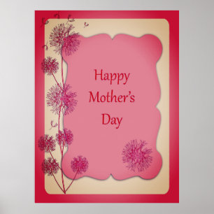 Poster Feliz Dia das Mães com Corte Rosa e Sementes de De