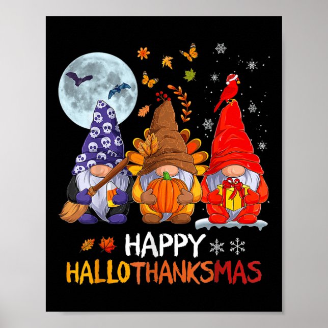 Poster Feliz Dia de Ação de Graças de Halloween Gnomos de (Frente)