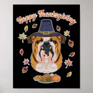 Poster Feliz Dia de Ação de Graças Eu Amo Cachorros Eu Bu