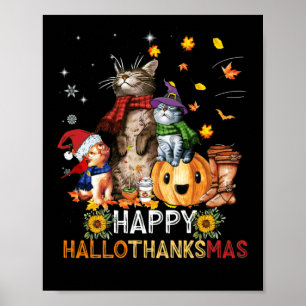 Poster Feliz Dia de Ação de Graças Gato Feliz de Hallo