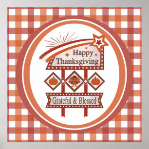 Poster Feliz Dia de Ação de Graças Grata e Bênção - Sinal