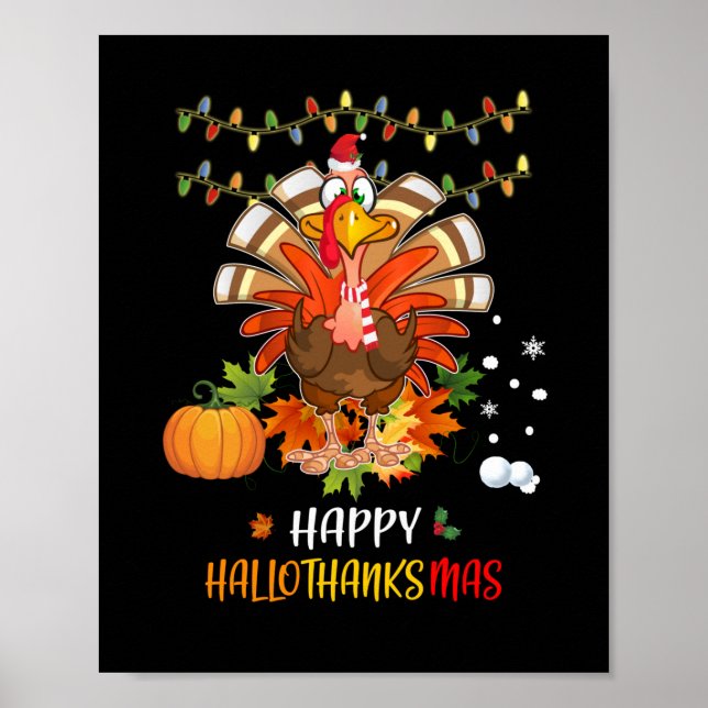 Poster Feliz Dia de Ação de Graças Hallothanksmas Pumpkin (Frente)
