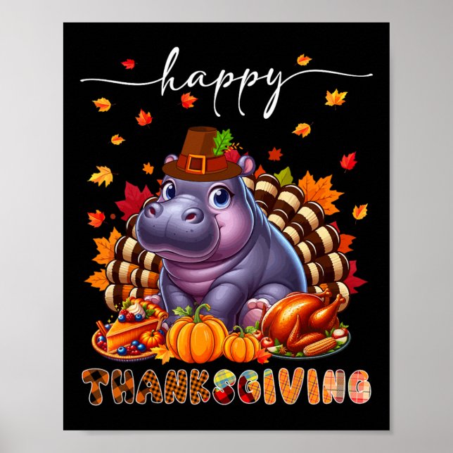 Poster Feliz Dia de Ação de Graças Hippo Figurume Turquia (Frente)