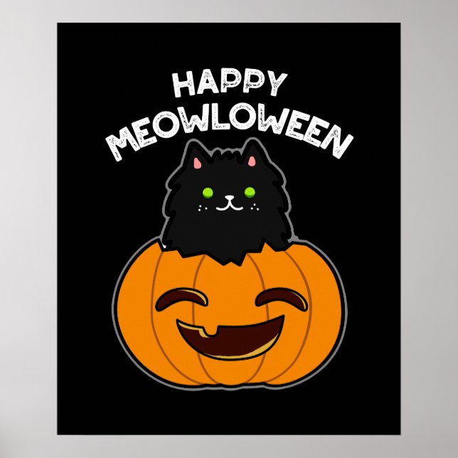 Poster Feliz Dia de as Bruxas engraçado Meowloween Pun Da (Frente)