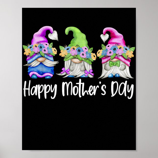 Poster Feliz dia de as mães Cute Gnomos Floral Para Mamãe (Frente)