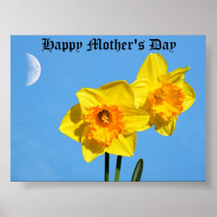 Poster Feliz Dia de as mães Daffodils Dourado Flores medu