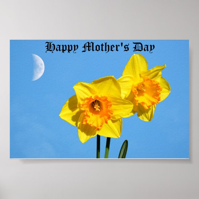 Poster Feliz Dia de as mães Daffodils Dourado Flores medu (Frente)