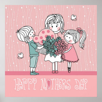 Pôster Feliz Dia de as mães e Crianças