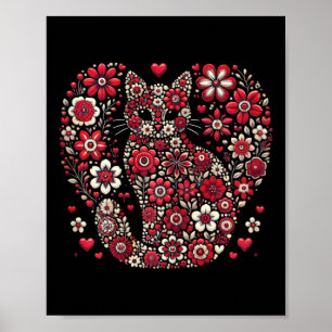 Poster Feliz Dia de Meowentine, Namorados de Gato Floral 