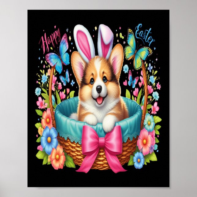 Poster Feliz Dia de Páscoa Amantes de Cães Welsh Corgi Co (Frente)
