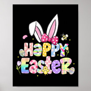 Poster Feliz Dia de Páscoa Ovo Fofo Coelho Celebração Mul