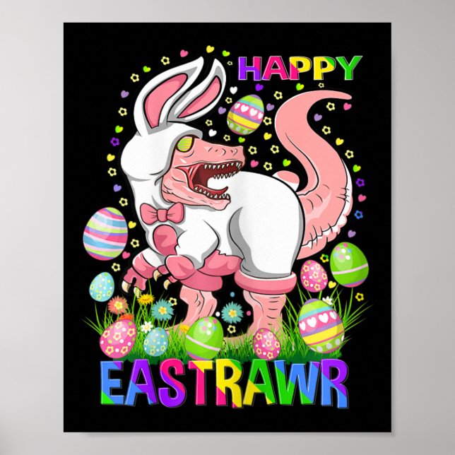 Poster Feliz Dia de Páscoa T Rex Engraçado de Páscoa Dino (Frente)