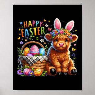 Poster Feliz Dia de Páscoa Vaca Coelhinho da Páscoa Fofo 
