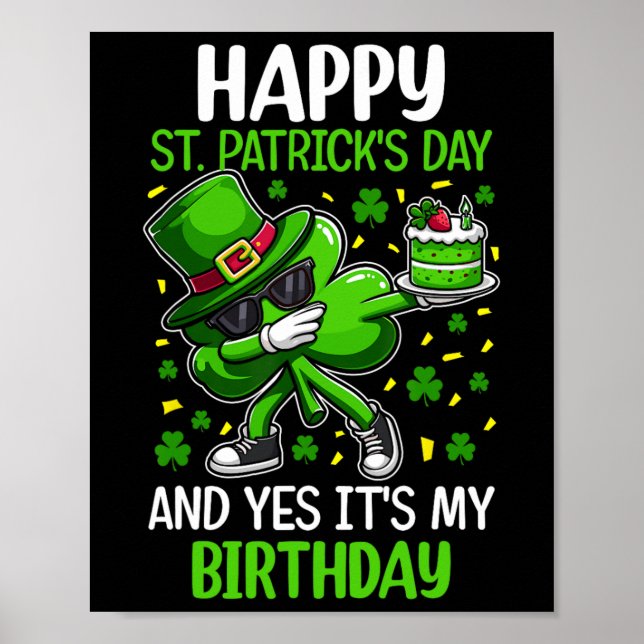 Poster Feliz Dia de São Patrício Aniversário Shamrock Dab (Frente)
