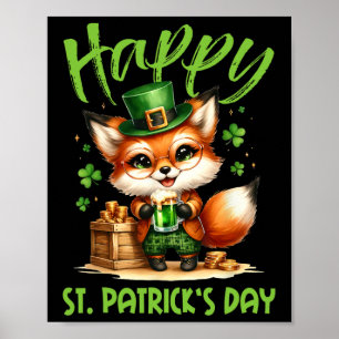 Poster Feliz Dia de São Patrício Figurino Fox Irish Bee