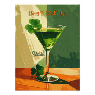 Pôster Feliz Dia de São Patrício Shamrock Martini