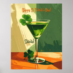 Poster Feliz Dia de São Patrício Shamrock Martini