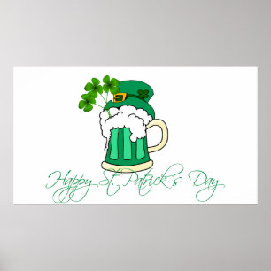 Poster Feliz Dia de São Patrício Verde Cerveja Shamrock