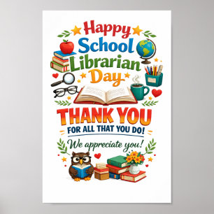 Poster Feliz Dia do Bibliotecário Escolar Obrigado Bibl