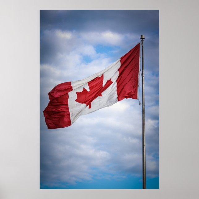 Pôster Feliz dia do Canadá, Red e White Flag canadense (Frente)