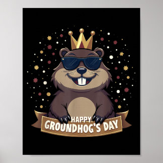 Poster Feliz Dia do Groundhog 2025 Funny Woodchuck 