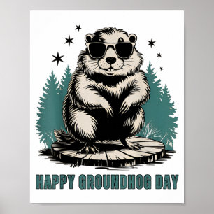 Poster Feliz Dia do Groundhog E Sim É Meu Aniversário Eng