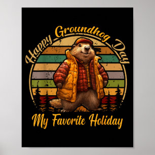 Poster Feliz Dia do Groundhog Engraçado Fofinho Animal L