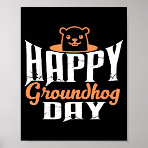 Poster Feliz Dia do Groundhog Engraçado Fofinho Animal Lo