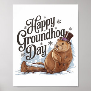 Poster Feliz Dia do Groundhog Fantasia de Ground Hog Anim