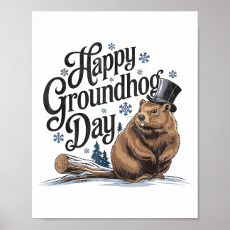 Poster Feliz Dia do Groundhog Fantasia de Homem Animal Gr