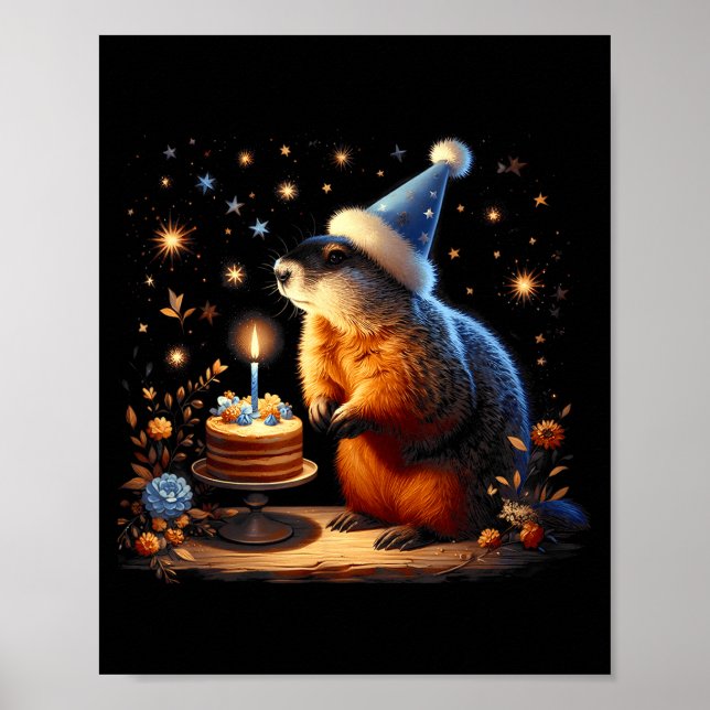 Poster Feliz Dia do Groundhog Ground Hog Com Bolo de Aniv (Frente)