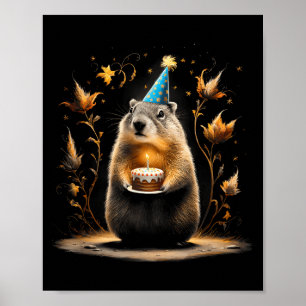 Poster Feliz Dia do Groundhog Ground Hog Com Bolo de Aniv