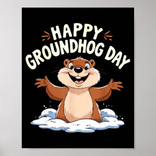 Poster Feliz Dia do Groundhog Mulheres Homens Crianças Fo