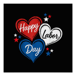 Pôster Feliz Dia do Trabalhador Corações Patrióticos Verm