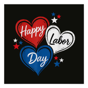 Pôster Feliz Dia do Trabalhador Corações Patrióticos Verm