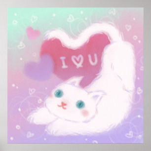 Poster Feliz Dia dos Namorados com Gato Branco Fofinho