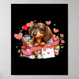 Poster Feliz Dia dos Namorados Corações Cachorro Dachshun