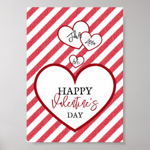 Poster Feliz Dia dos Namorados Corações Vermelhos Listras