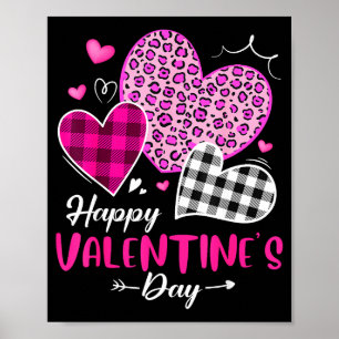 Poster Feliz Dia dos Namorados Leopardo e Corações Xadrez