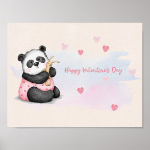 Poster Feliz Dia dos Namorados Panda Bunny Coração Aquare