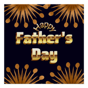 Pôster Feliz Dia dos Pais Bold Gold 3D Design de Texto