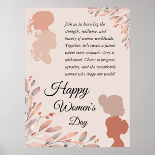 Poster Feliz Dia Internacional da Mulher Folhagem Aquarel