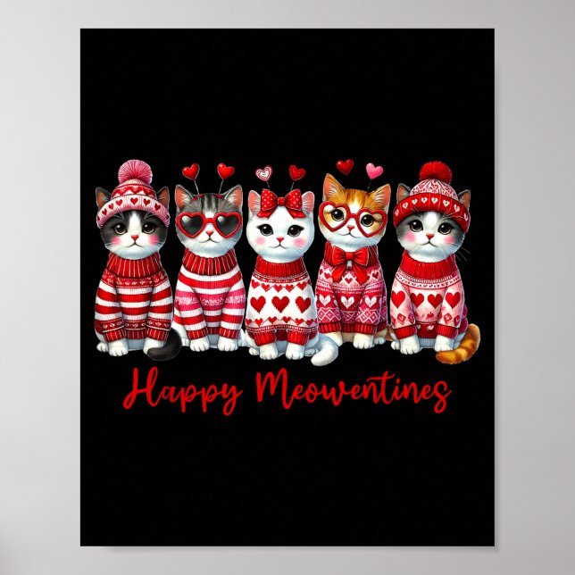 Poster Feliz Dia Meowentines Presente Divertido Dia dos N (Frente)