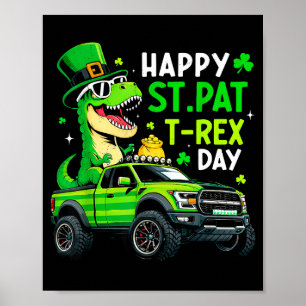 Poster Feliz dia st pat trex dinossauro para crianças men