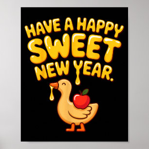 Poster Feliz Doce Ano Novo Biscoito de Ganso Rosh Hashana