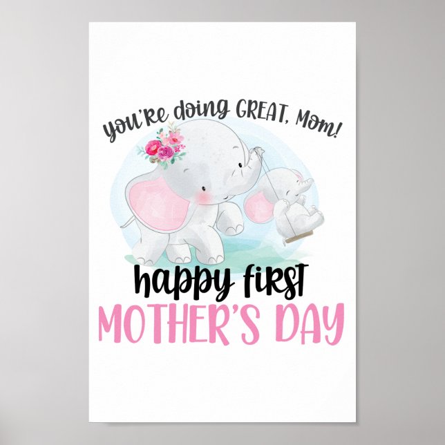 Poster Feliz Elefante do Primeiro Dia de as mães (Frente)