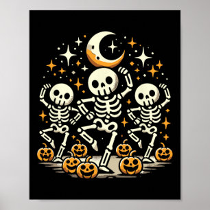 Poster Feliz esqueleto dançante Halloween Pumpkin F femin