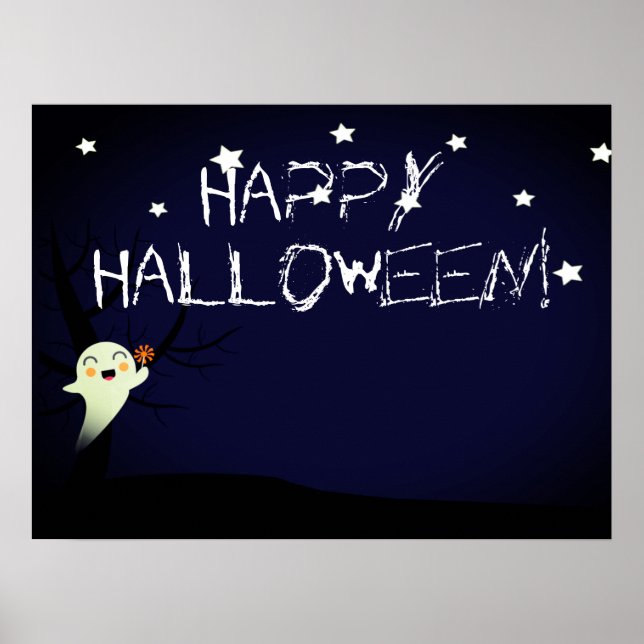 Poster Feliz Fantasma Bonito num Starry Halloween Nightsk (Frente)
