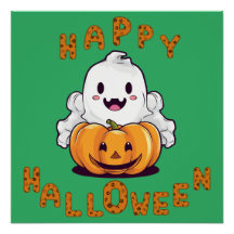 Feliz Fantasma do Halloween sentado numa abóbora
